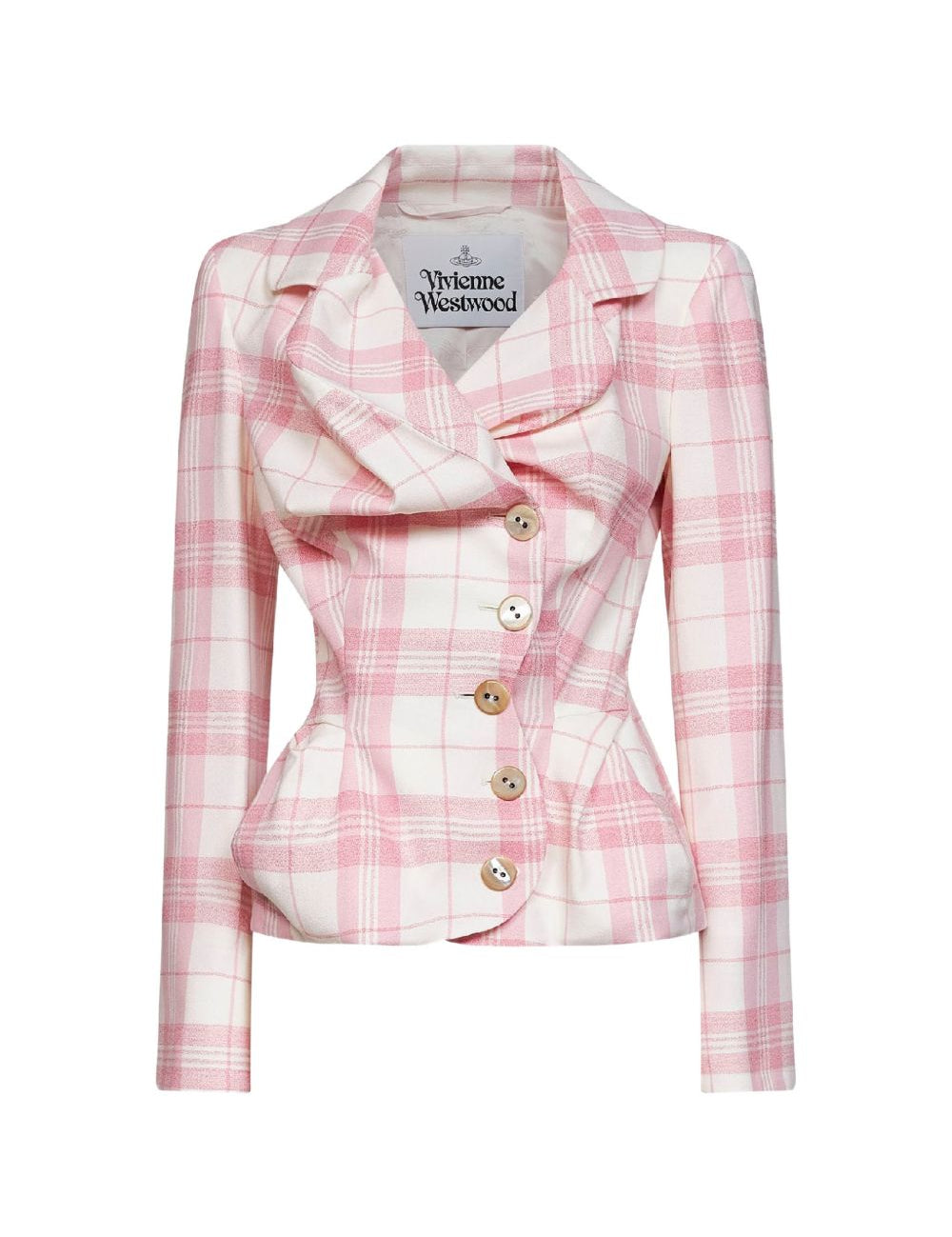 Giacca a quadri in bianco e rosa 