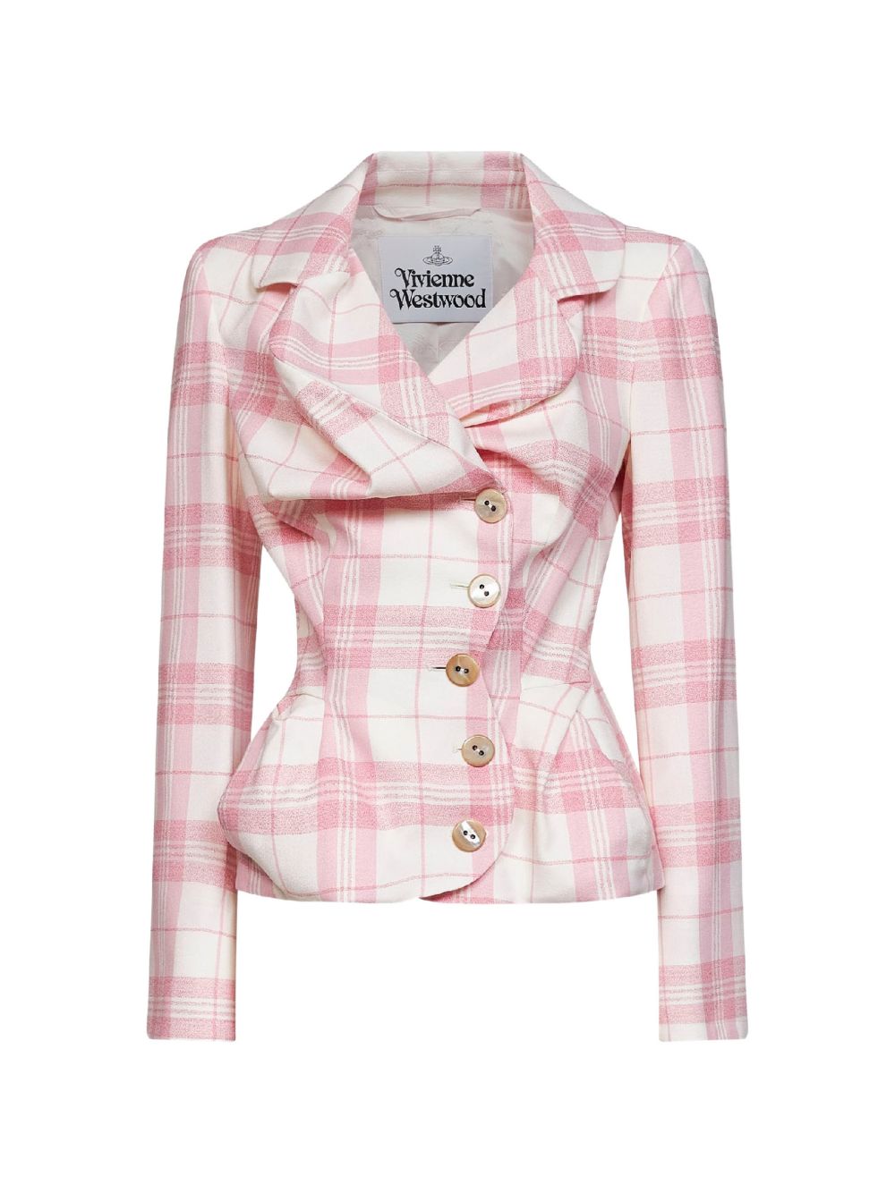 Giacca a quadri in bianco e rosa 