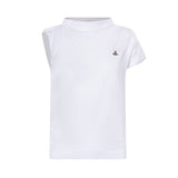 Top asimmetrico con logo in bianco 