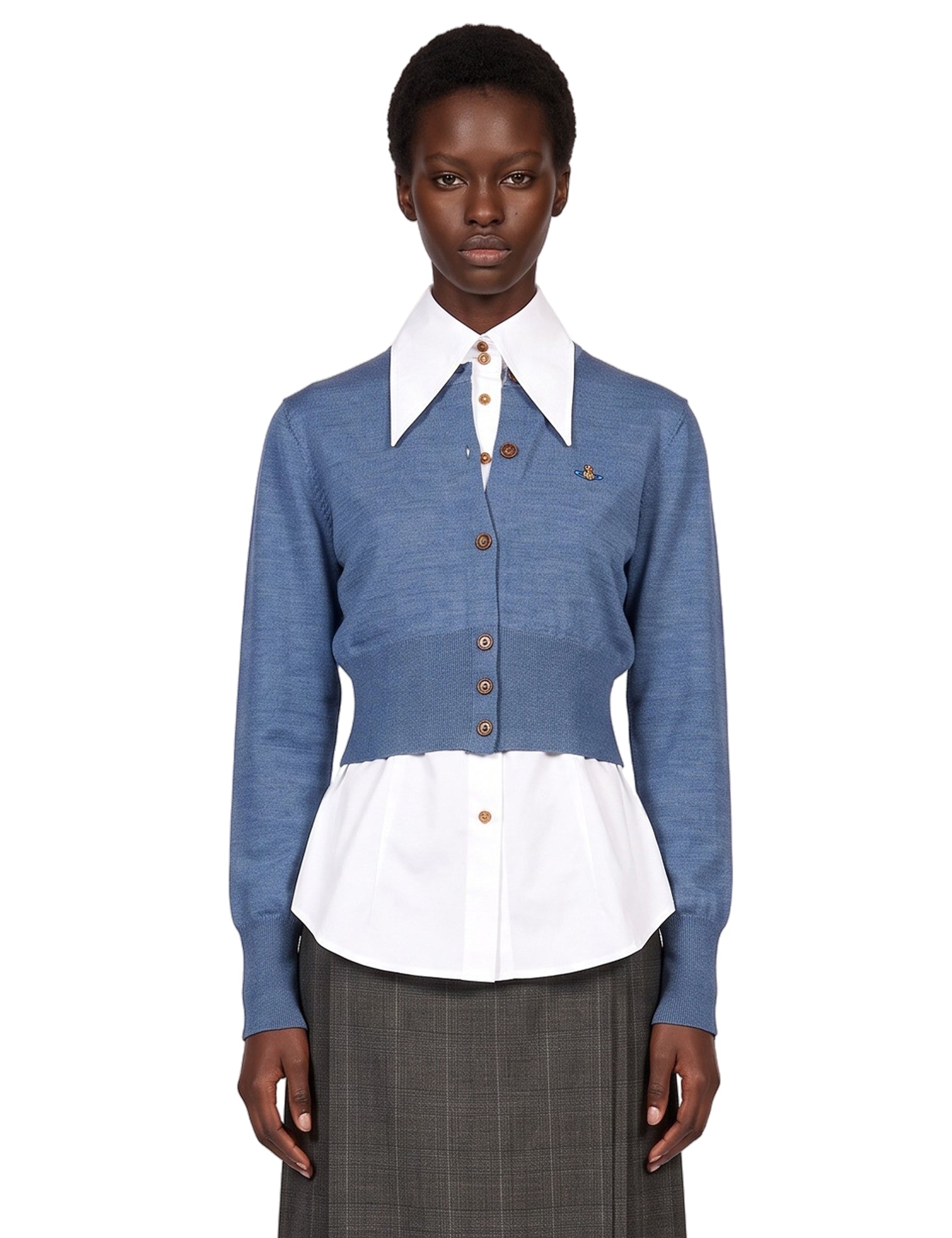 Cardigan con logo ricamato in blu 