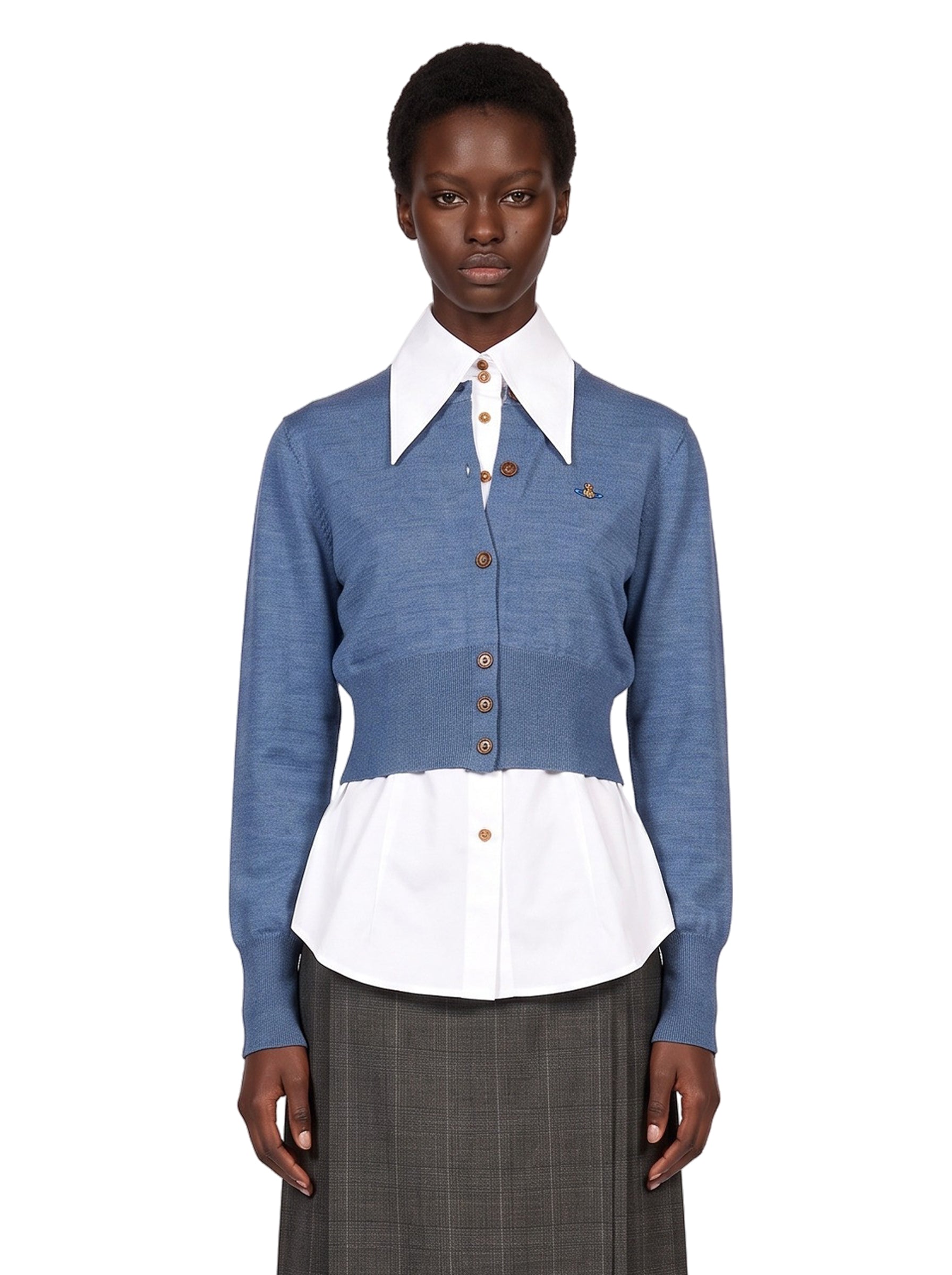 Cardigan con logo ricamato in blu 