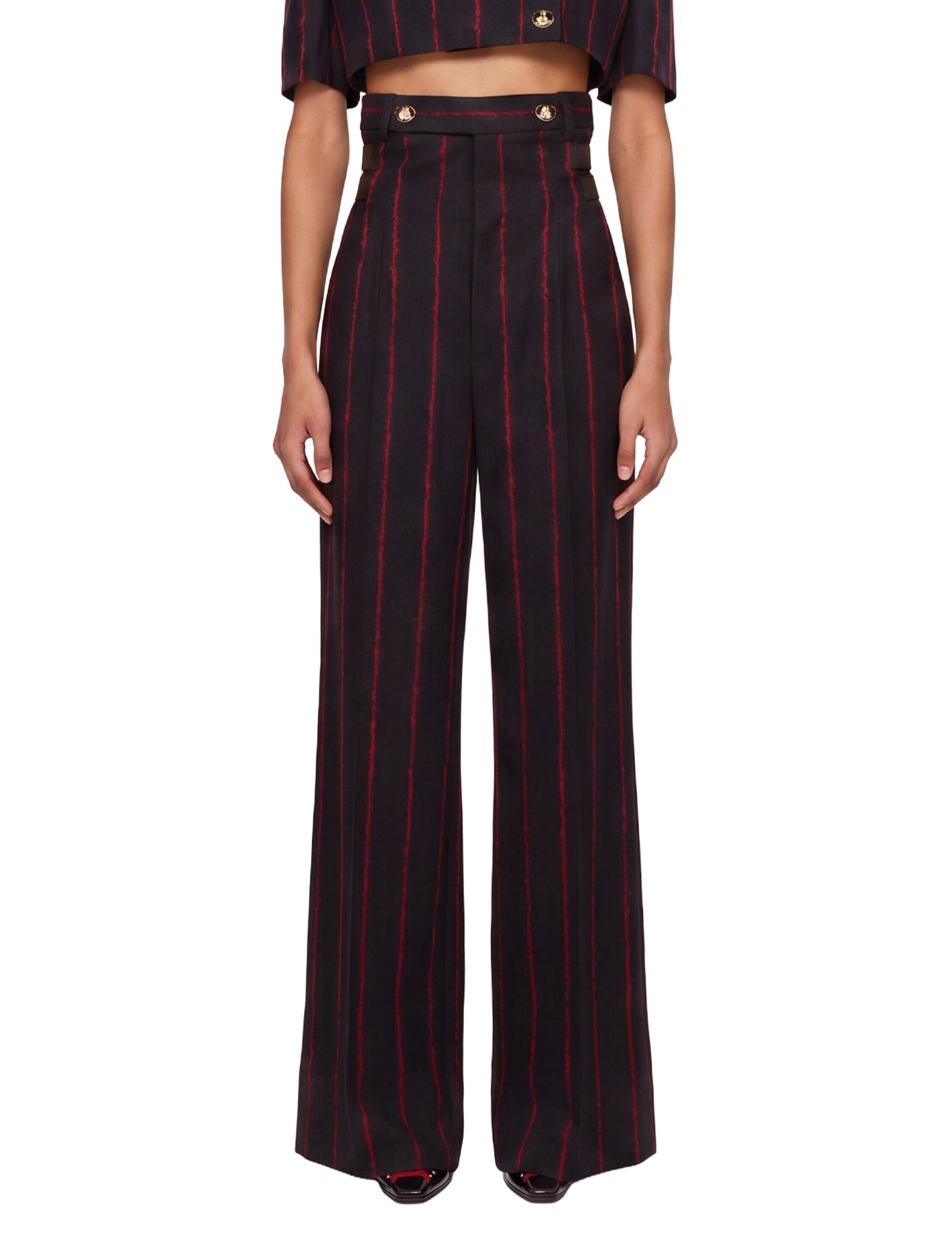 Pantaloni a vita alta Lauren a righe in grigio e rosso 
