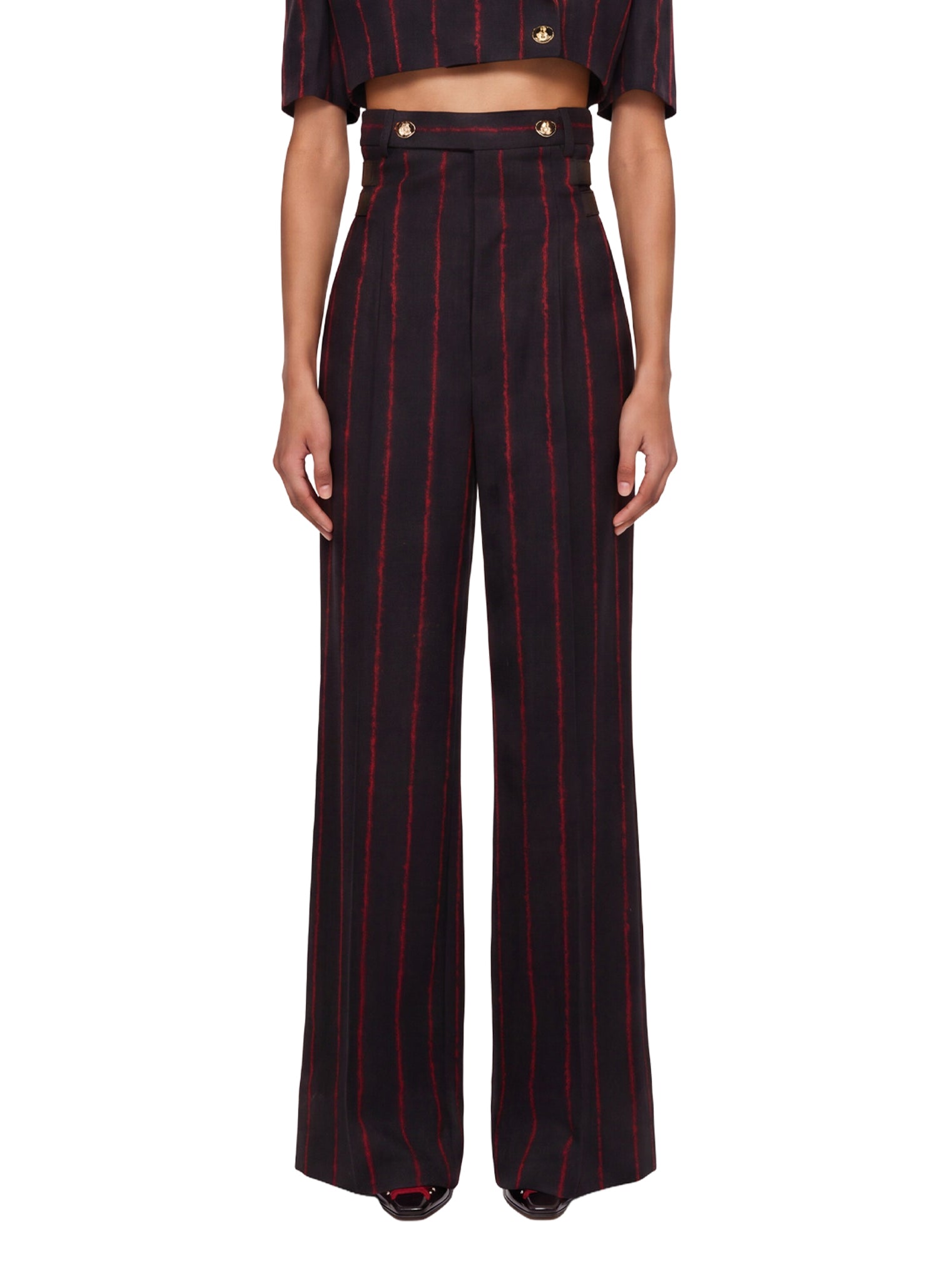 Pantaloni a vita alta Lauren a righe in grigio e rosso 