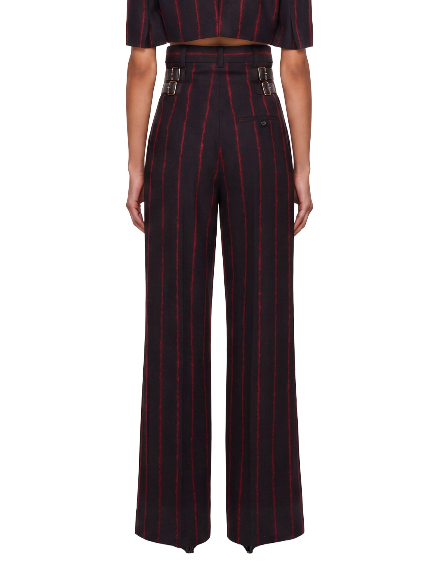 Pantaloni a vita alta Lauren a righe in grigio e rosso 