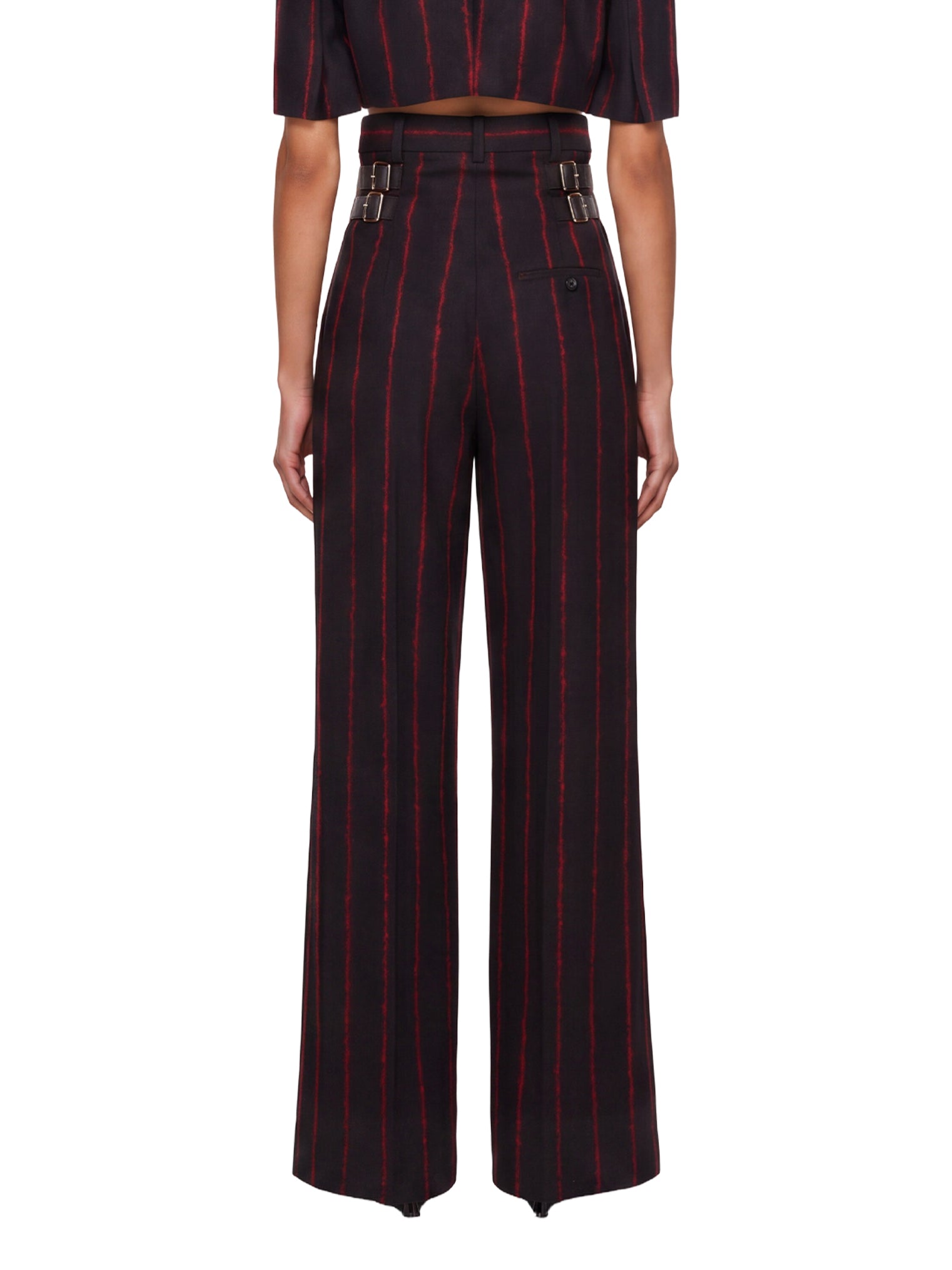 Pantaloni a vita alta Lauren a righe in grigio e rosso 