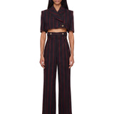 Pantaloni a vita alta Lauren a righe in grigio e rosso 