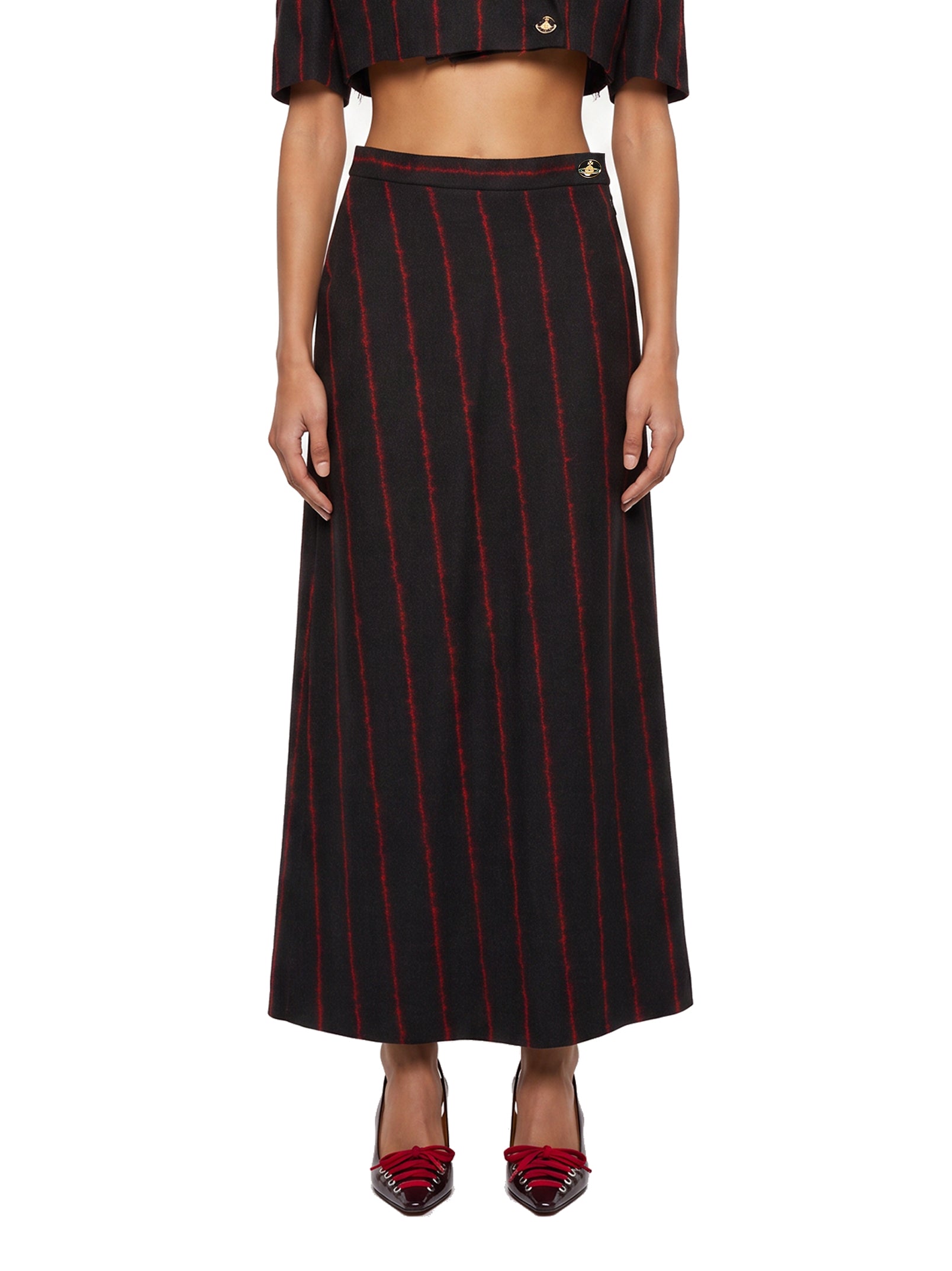 Gonna Maxi Infinity a righe in grigio e rosso 