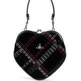 Borsa Belle a cuore in velluto a quadri nero multicolor 