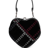 Borsa Belle a cuore in velluto a quadri nero multicolor 