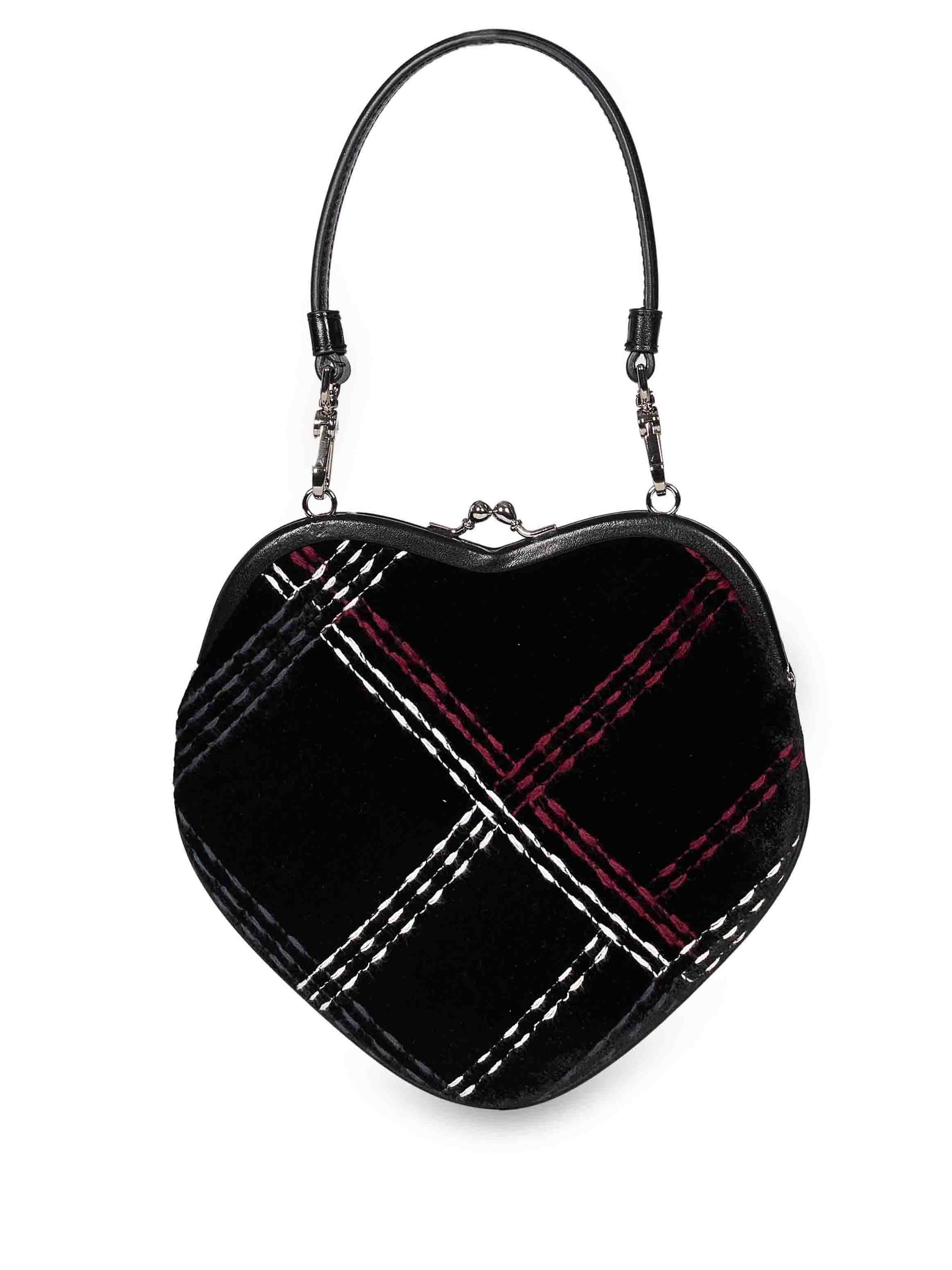 Borsa Belle a cuore in velluto a quadri nero multicolor 
