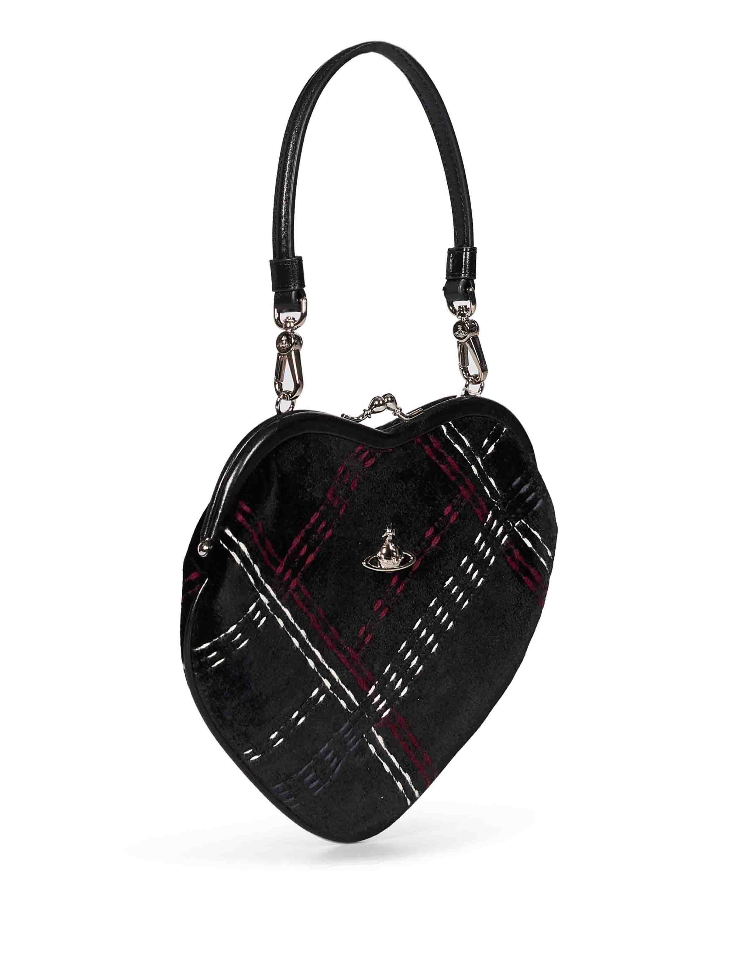 Borsa Belle a cuore in velluto a quadri nero multicolor 