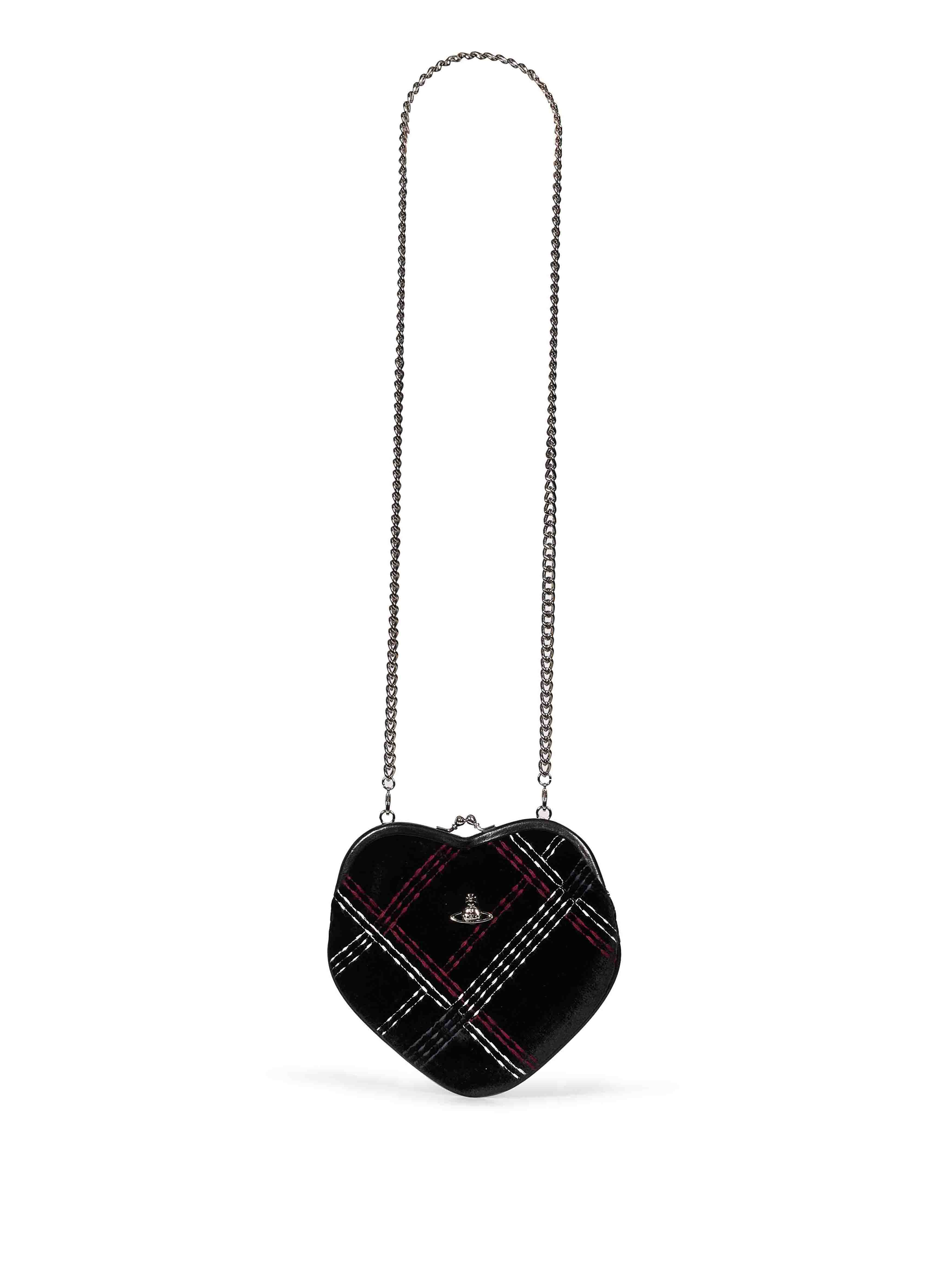 Borsa Belle a cuore in velluto a quadri nero multicolor 