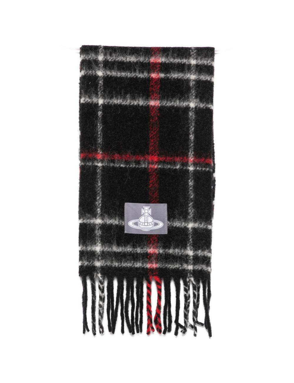 Sciarpa con logo stampa tartan in nero 