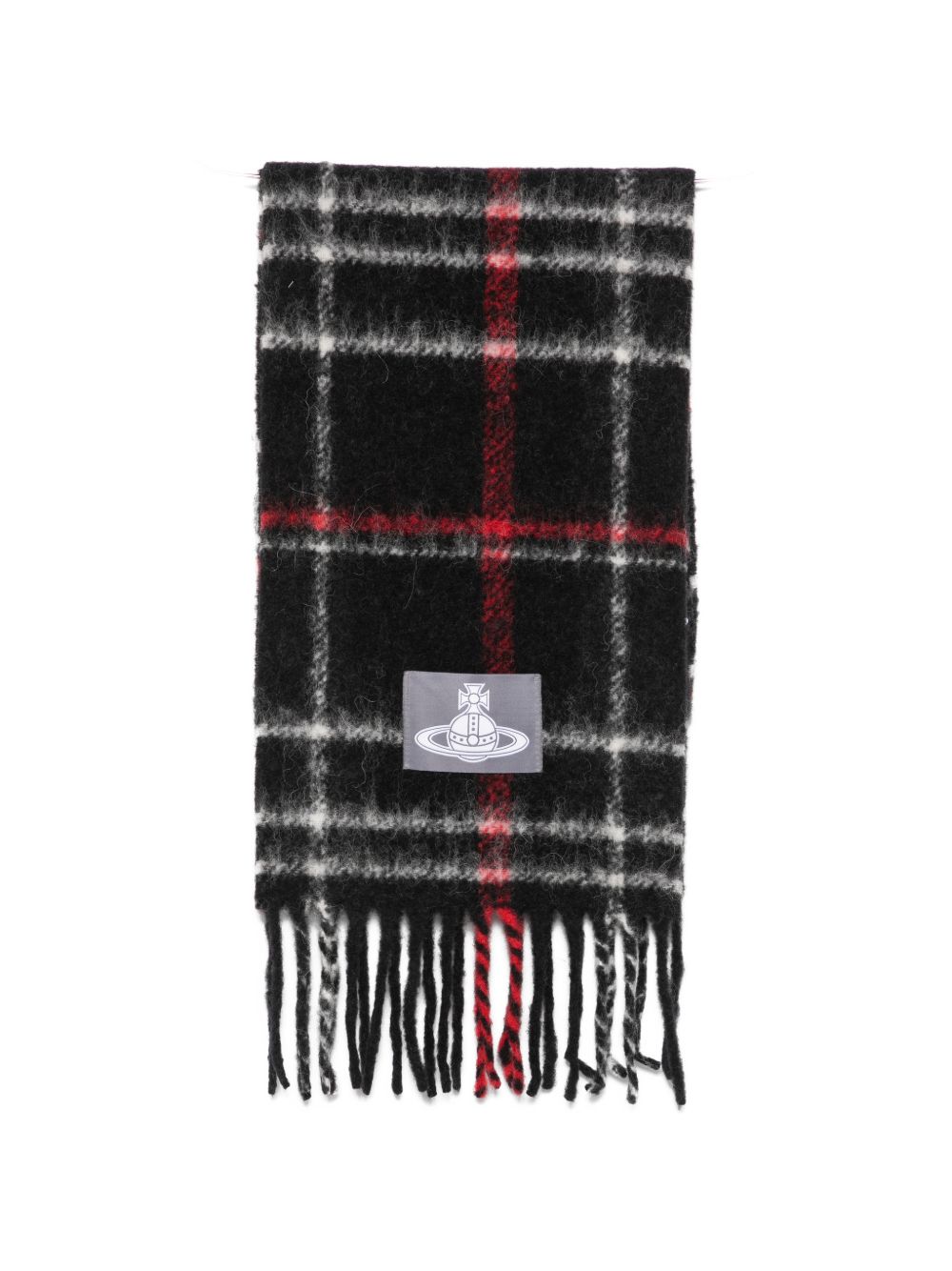 Sciarpa con logo stampa tartan in nero 