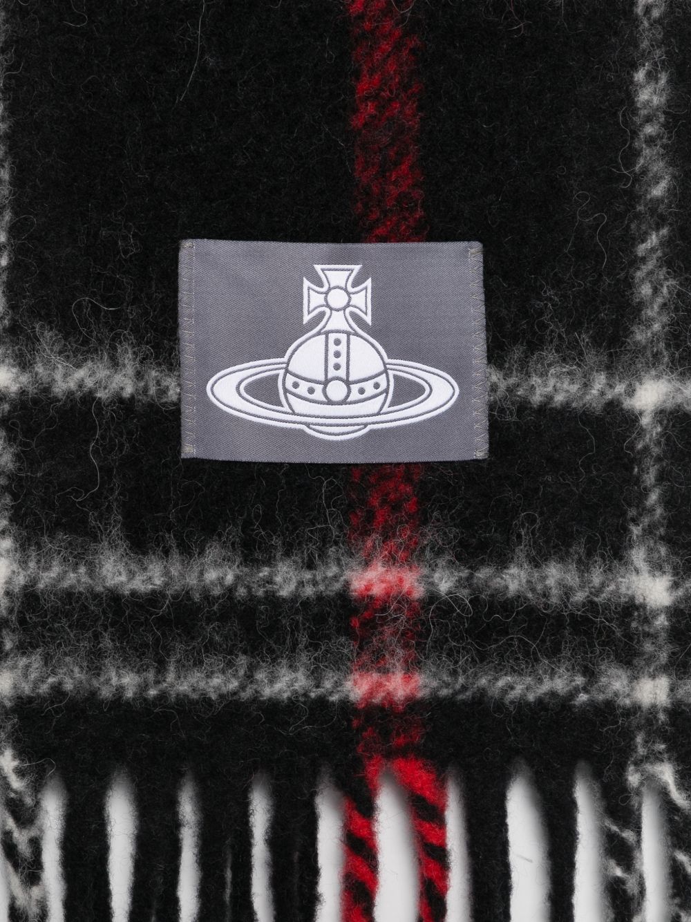 Sciarpa con logo stampa tartan in nero 