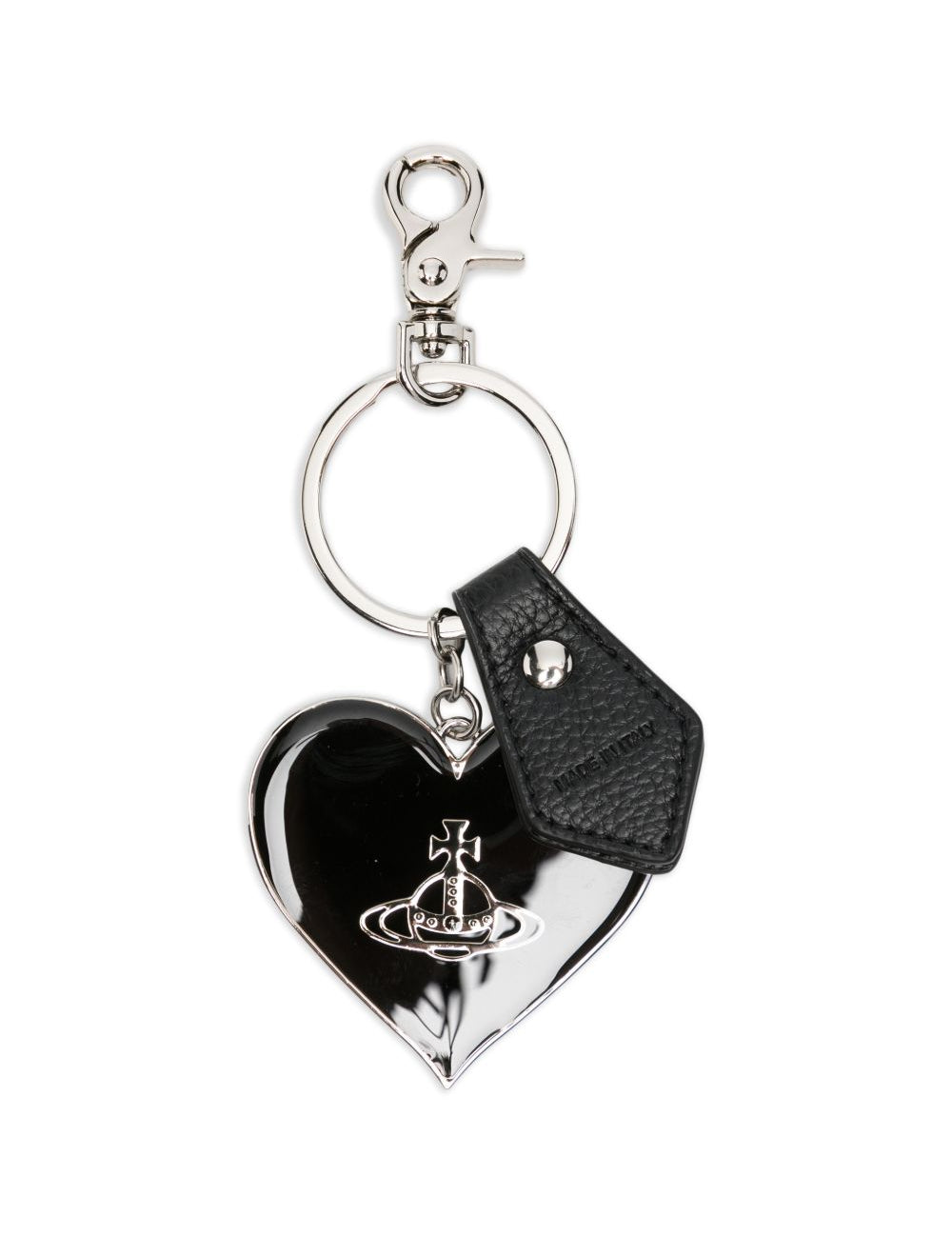 Portachiavi Mirror Heart Orb in argento e nero 
