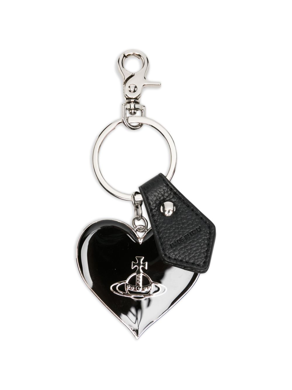 Portachiavi Mirror Heart Orb in argento e nero 