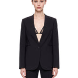 Blazer con scollo a V in tessuto tecnico Scuba in nero 