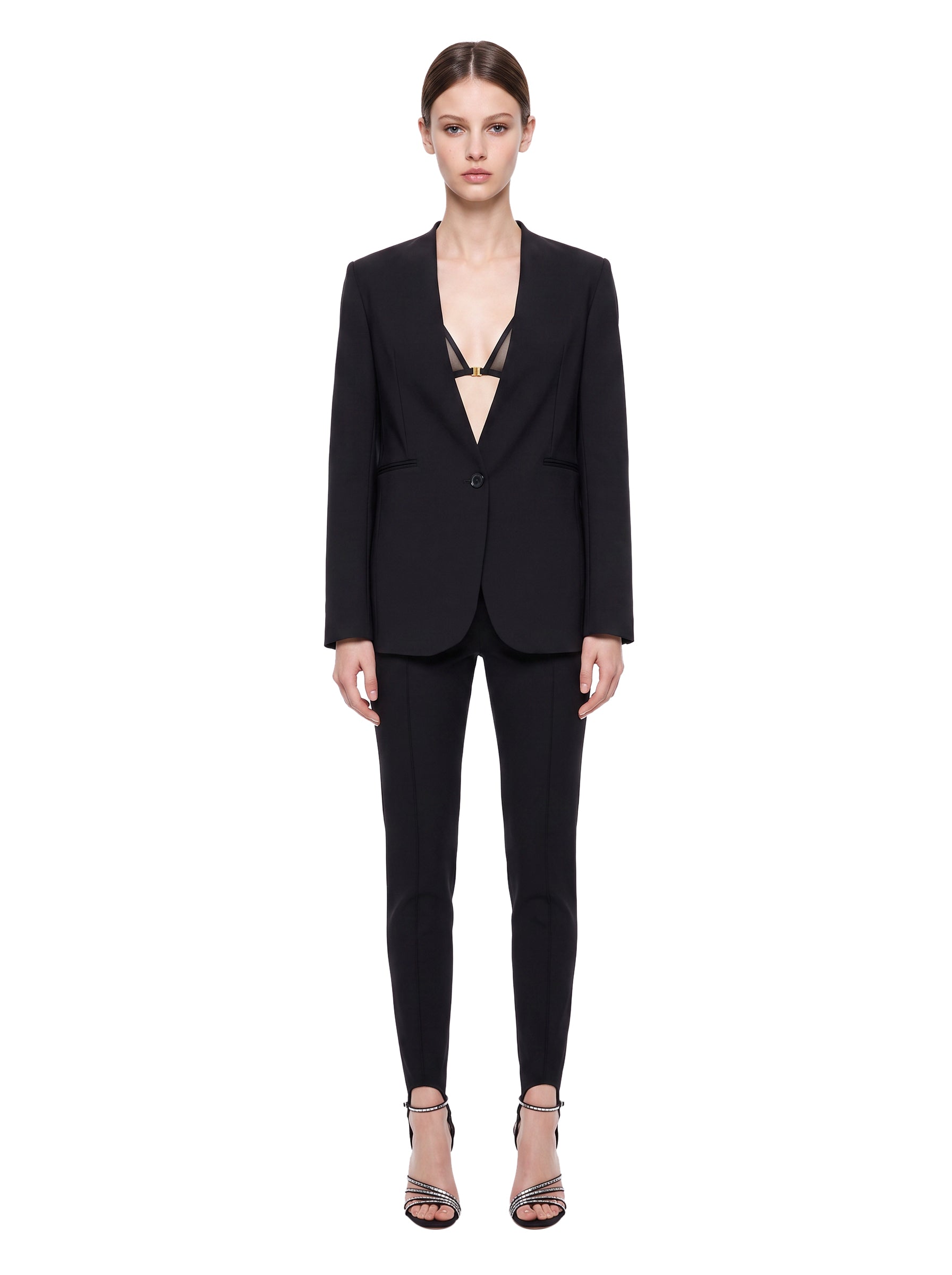 Blazer con scollo a V in tessuto tecnico Scuba in nero 