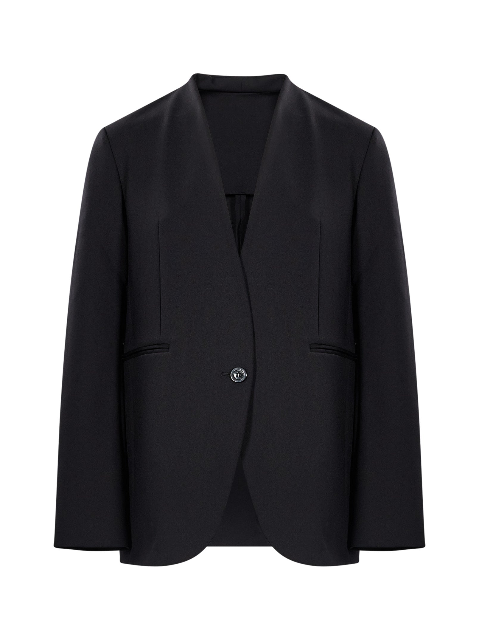 Blazer con scollo a V in tessuto tecnico Scuba in nero 