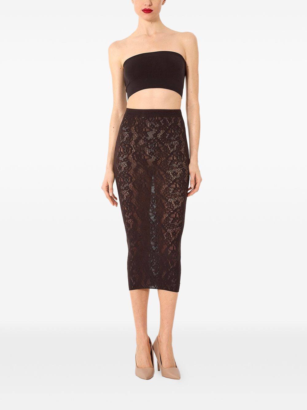 Gonna midi in pizzo Infinite Rose in marrone 