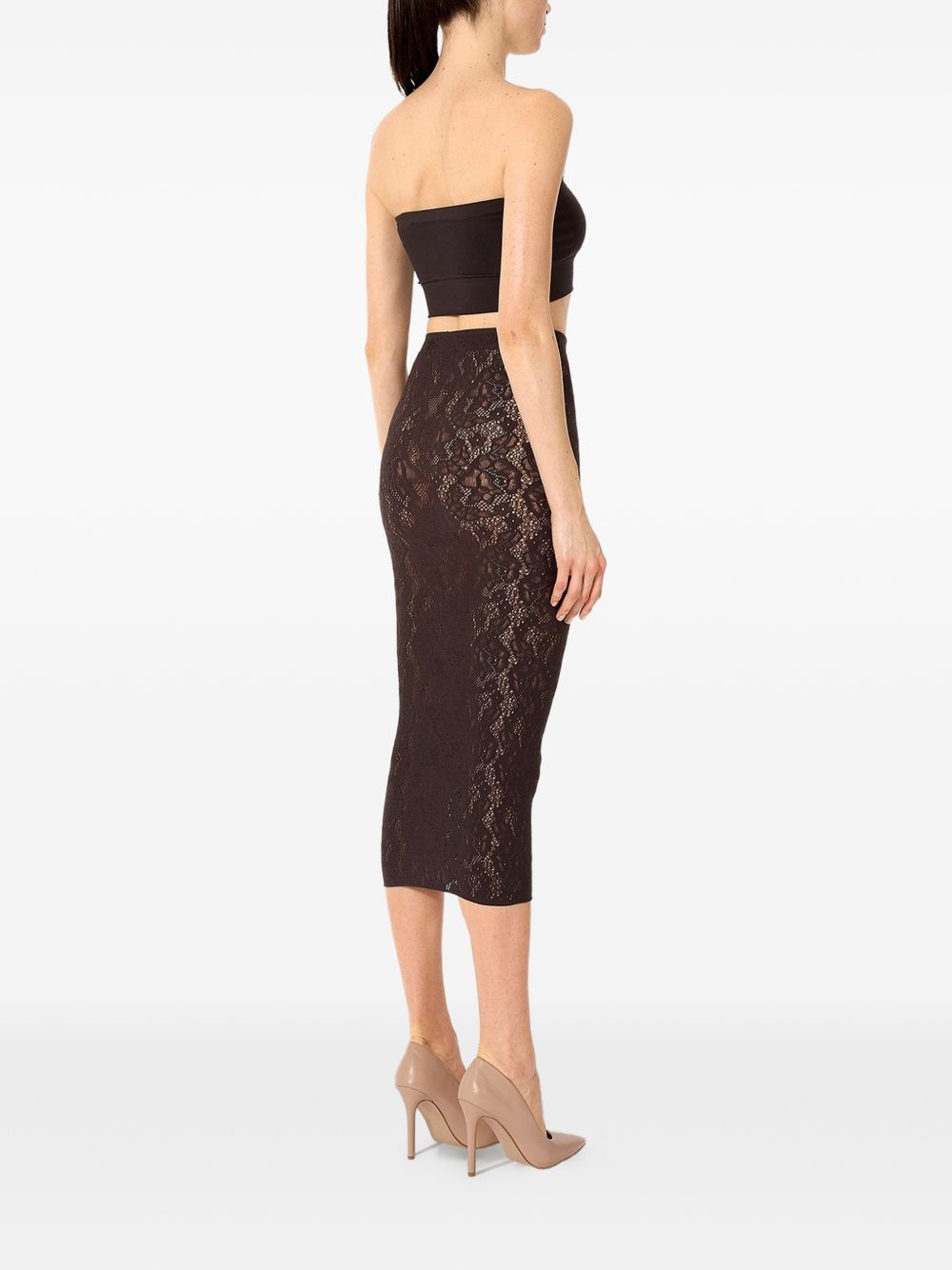 Gonna midi in pizzo Infinite Rose in marrone 