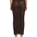 Gonna midi in pizzo Infinite Rose in marrone 