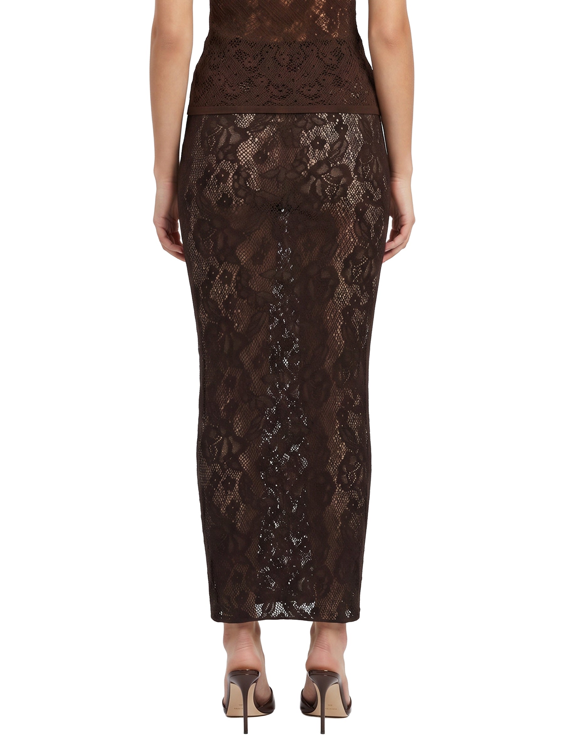 Gonna midi in pizzo Infinite Rose in marrone 
