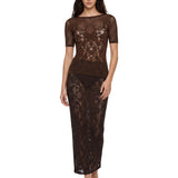 Gonna midi in pizzo Infinite Rose in marrone 
