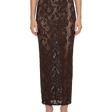 Gonna midi in pizzo Infinite Rose in marrone 