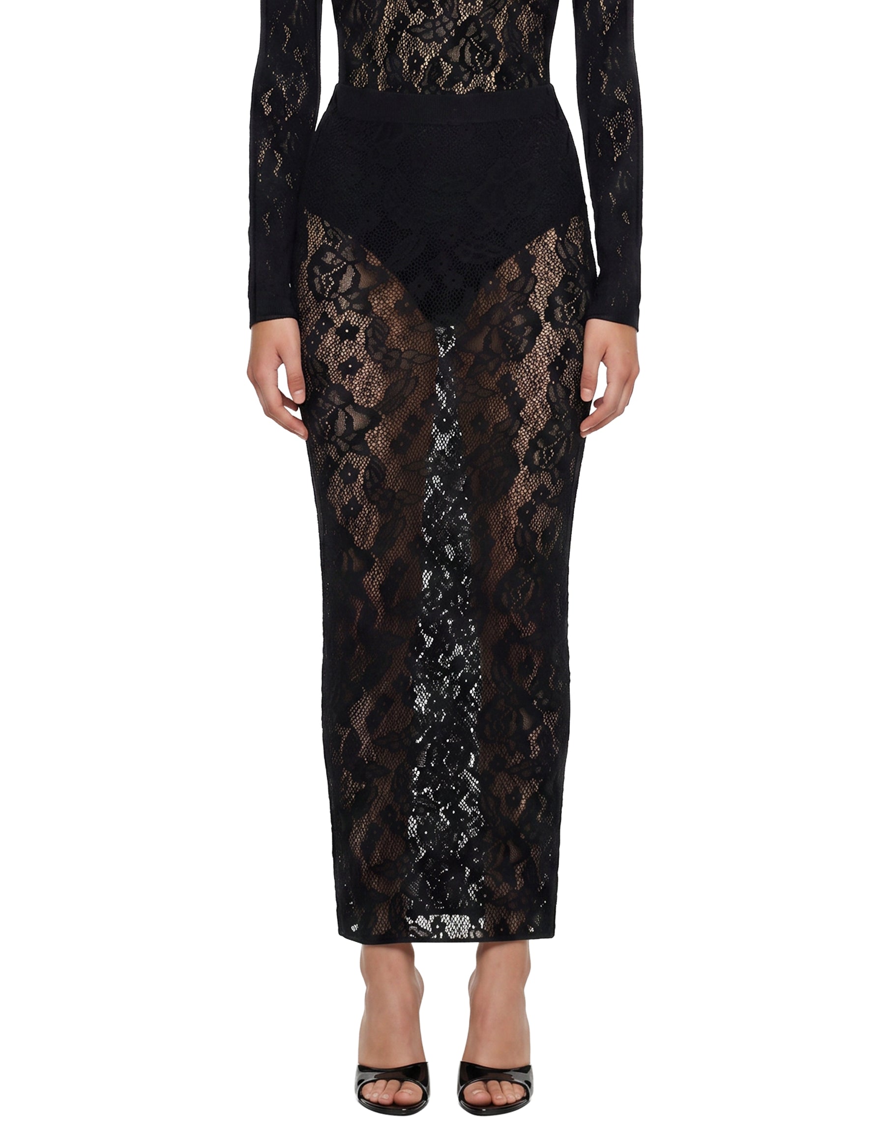 Gonna midi in pizzo floreale infinite rose in nero 