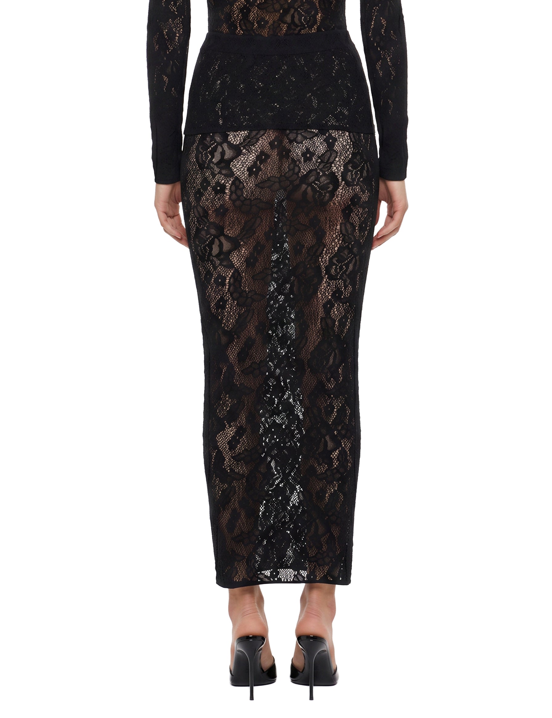 Gonna midi in pizzo floreale infinite rose in nero 