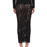 Gonna midi in pizzo floreale infinite rose in nero 