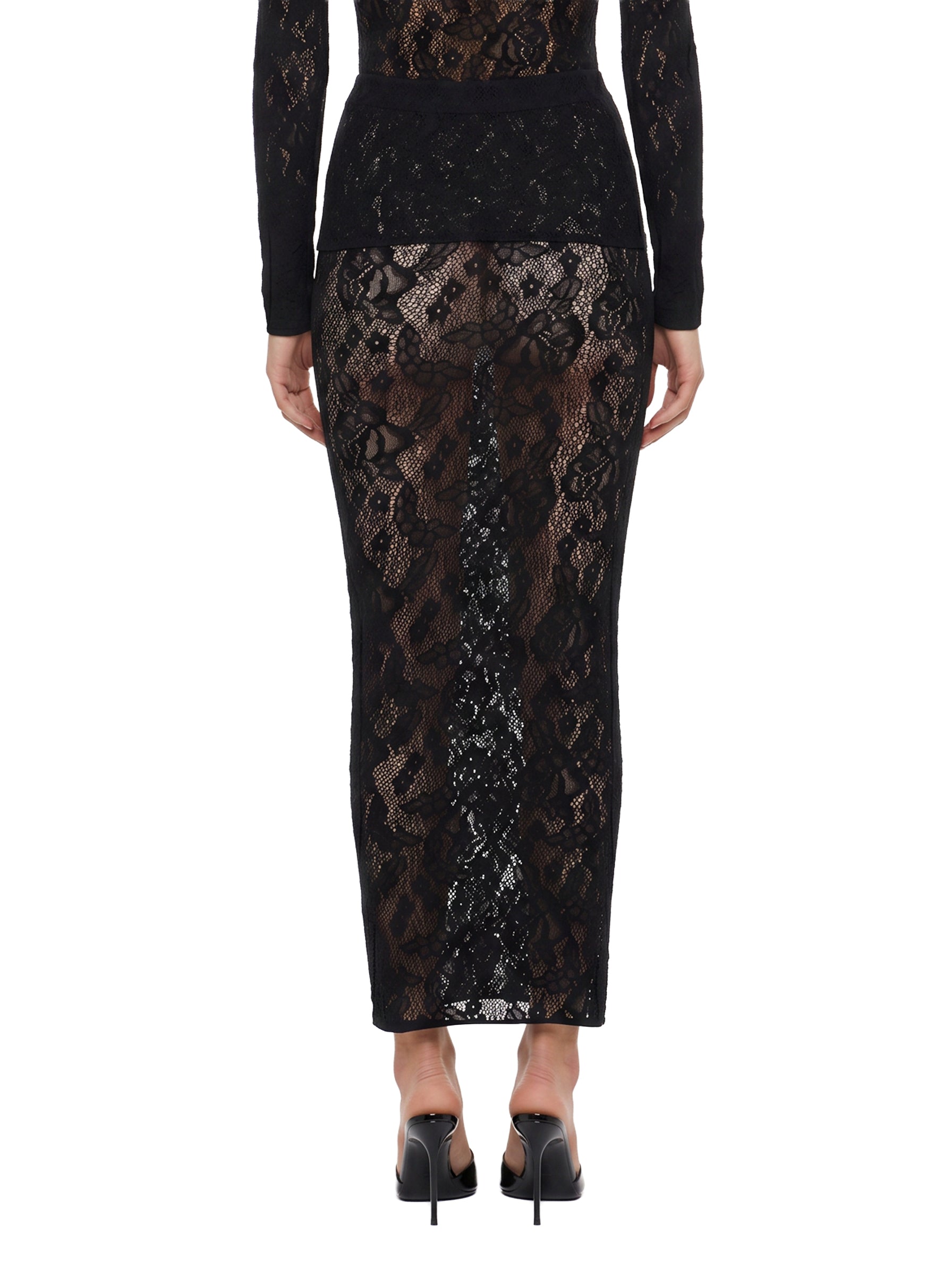Gonna midi in pizzo floreale infinite rose in nero 