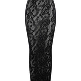 Gonna midi in pizzo floreale infinite rose in nero 