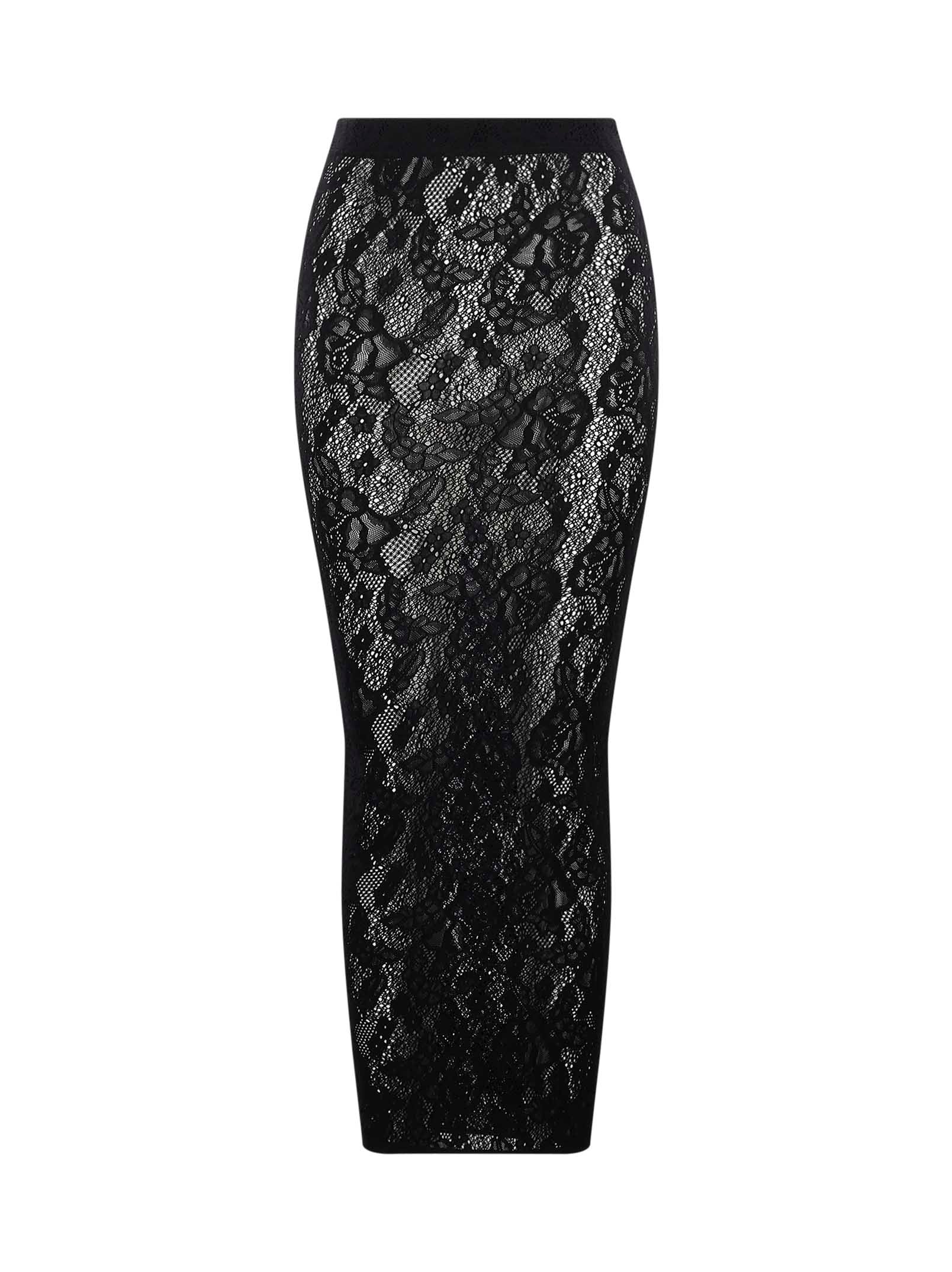 Gonna midi in pizzo floreale infinite rose in nero 