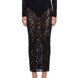 Gonna midi in pizzo floreale infinite rose in nero 