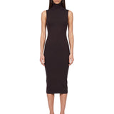 Abito midi smanicato in lana in marrone 