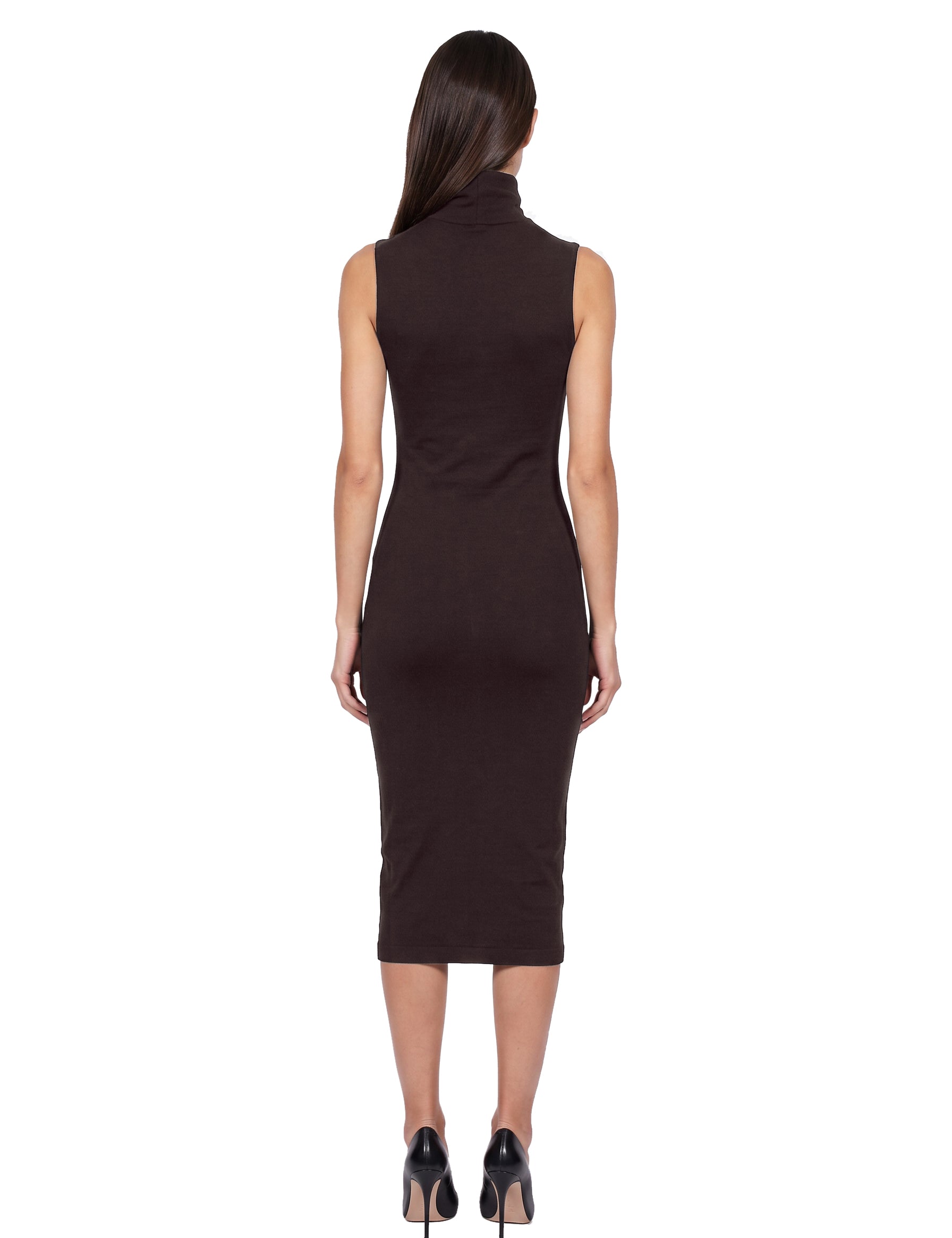 Abito midi smanicato in lana in marrone 