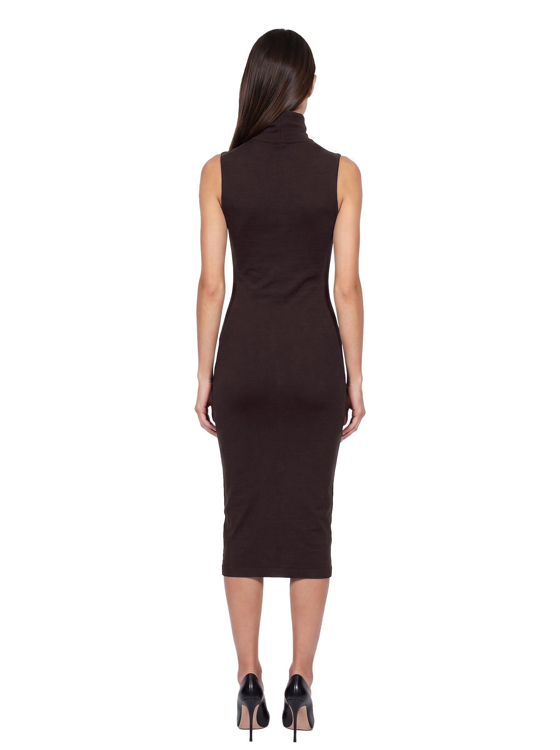 Abito midi smanicato in lana in marrone 