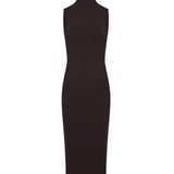 Abito midi smanicato in lana in marrone 