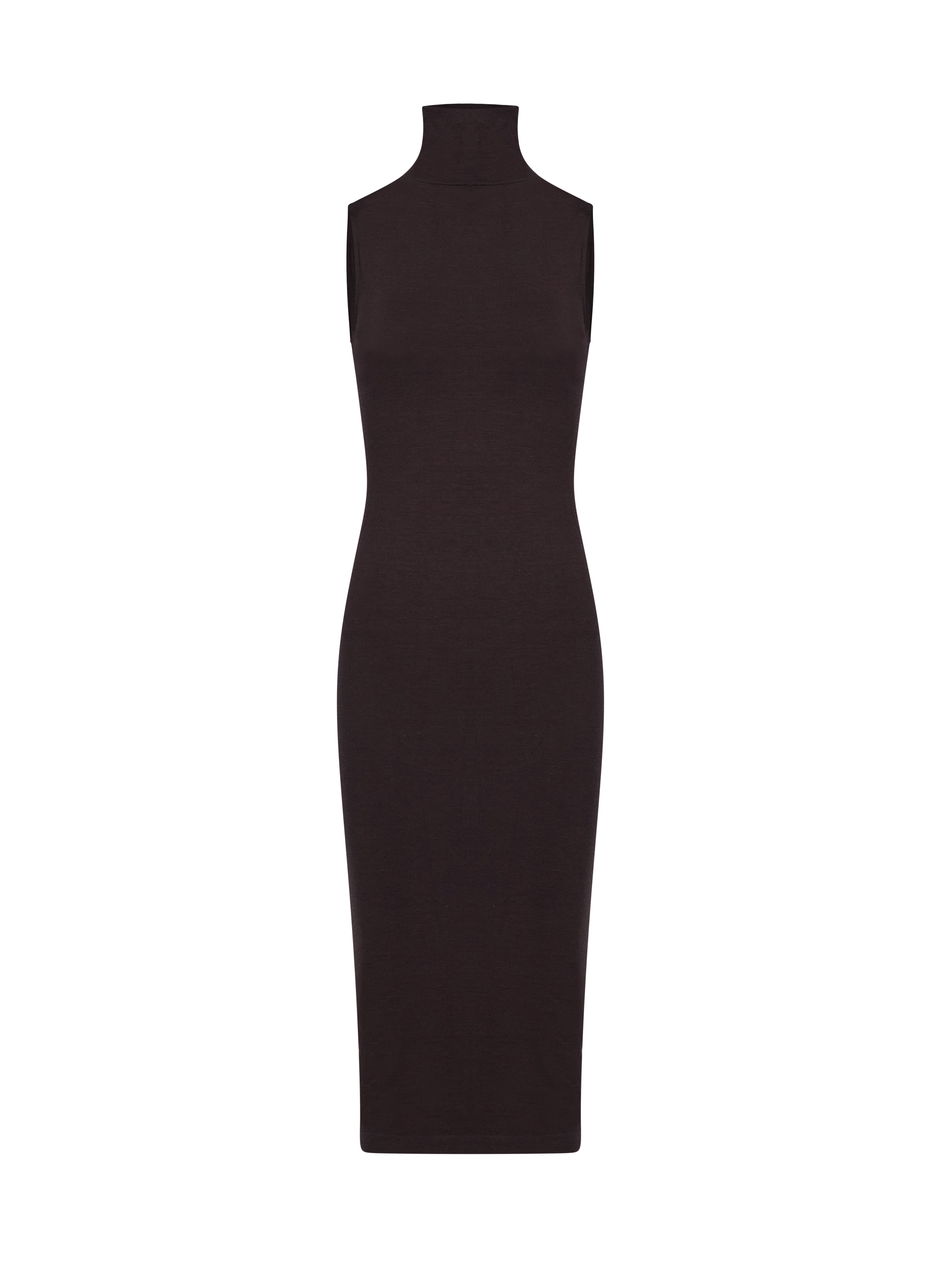 Abito midi smanicato in lana in marrone 