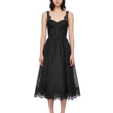 Abito midi con dettagli in pizzo Valiant in nero 