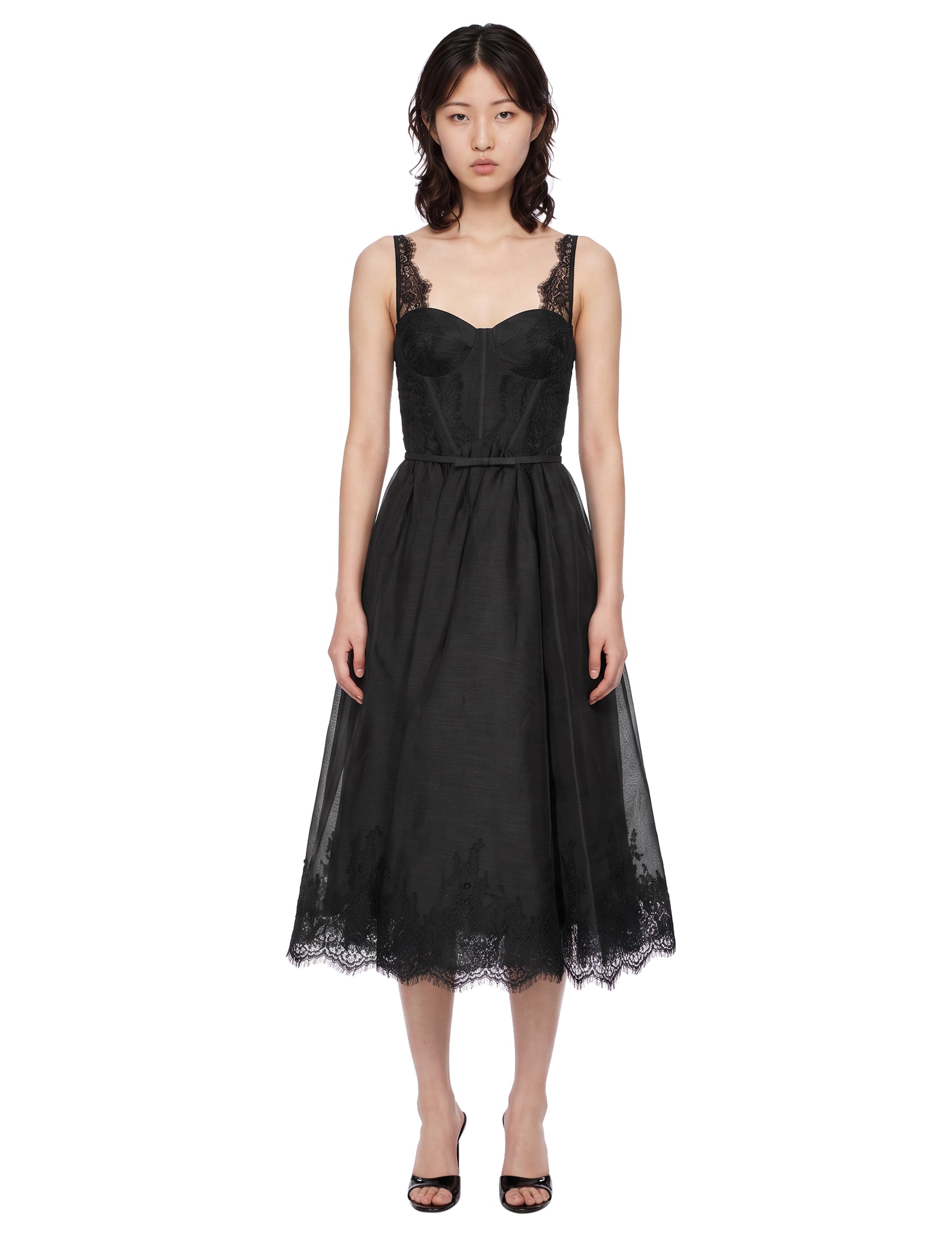 Abito midi con dettagli in pizzo Valiant in nero 