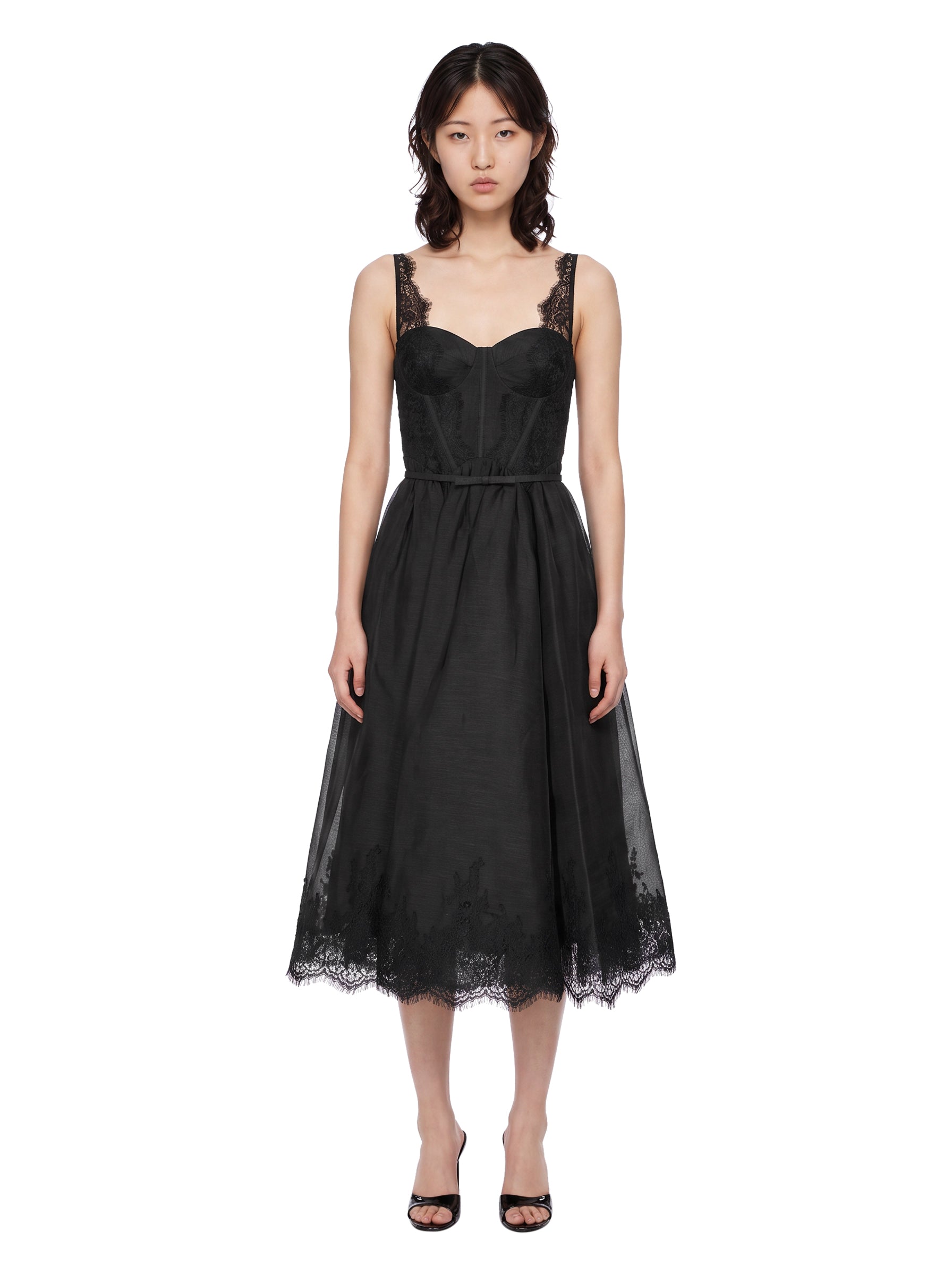 Abito midi con dettagli in pizzo Valiant in nero 