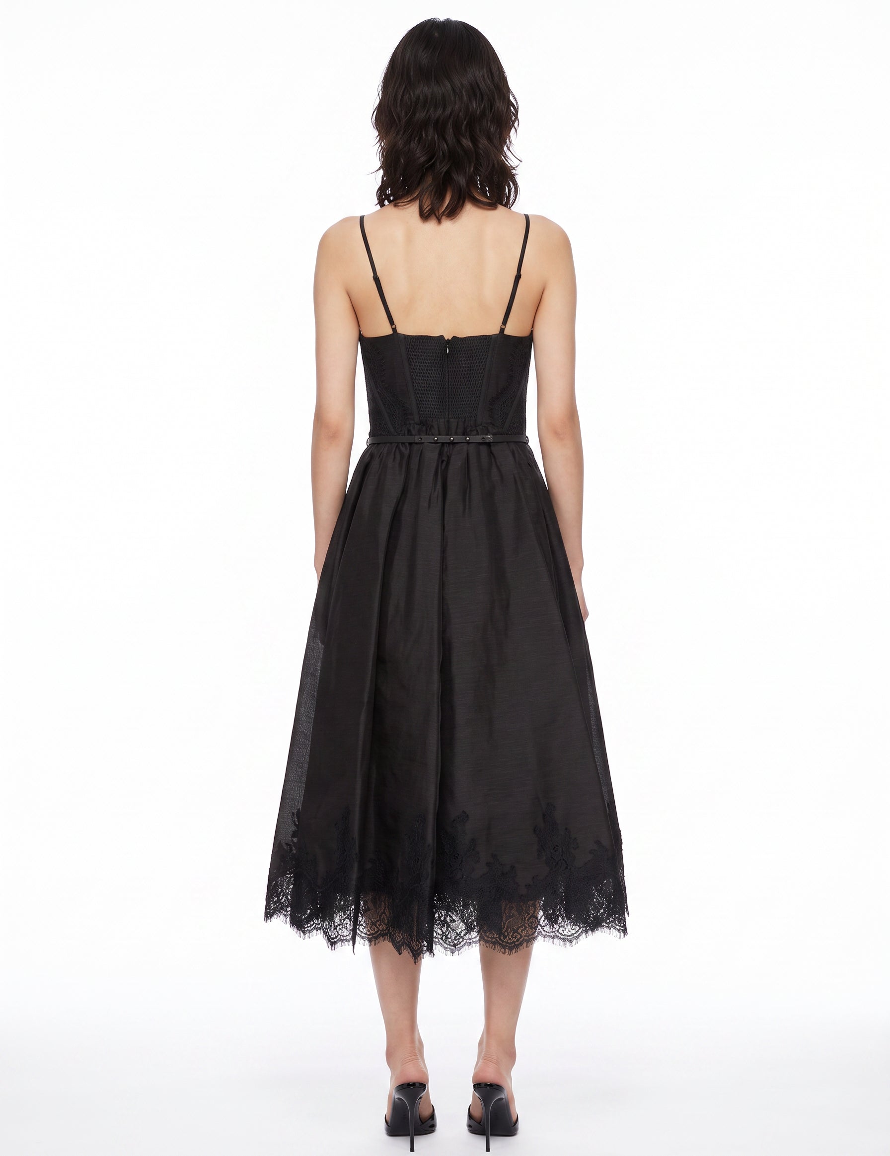 Abito midi con dettagli in pizzo Valiant in nero 