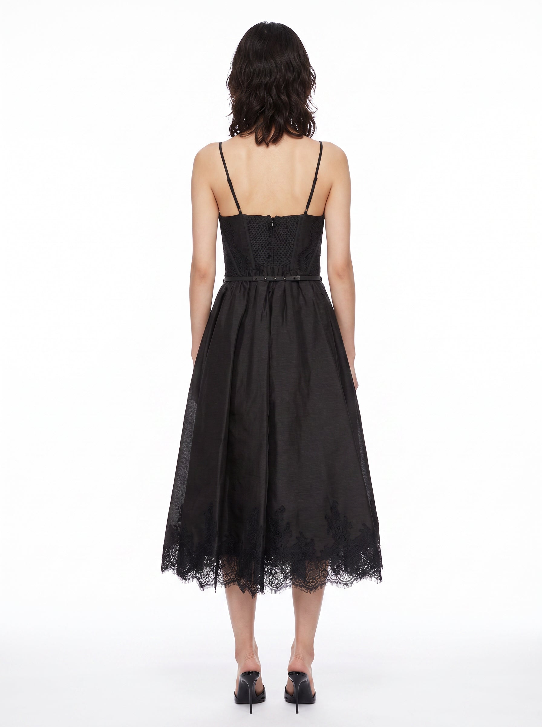Abito midi con dettagli in pizzo Valiant in nero 