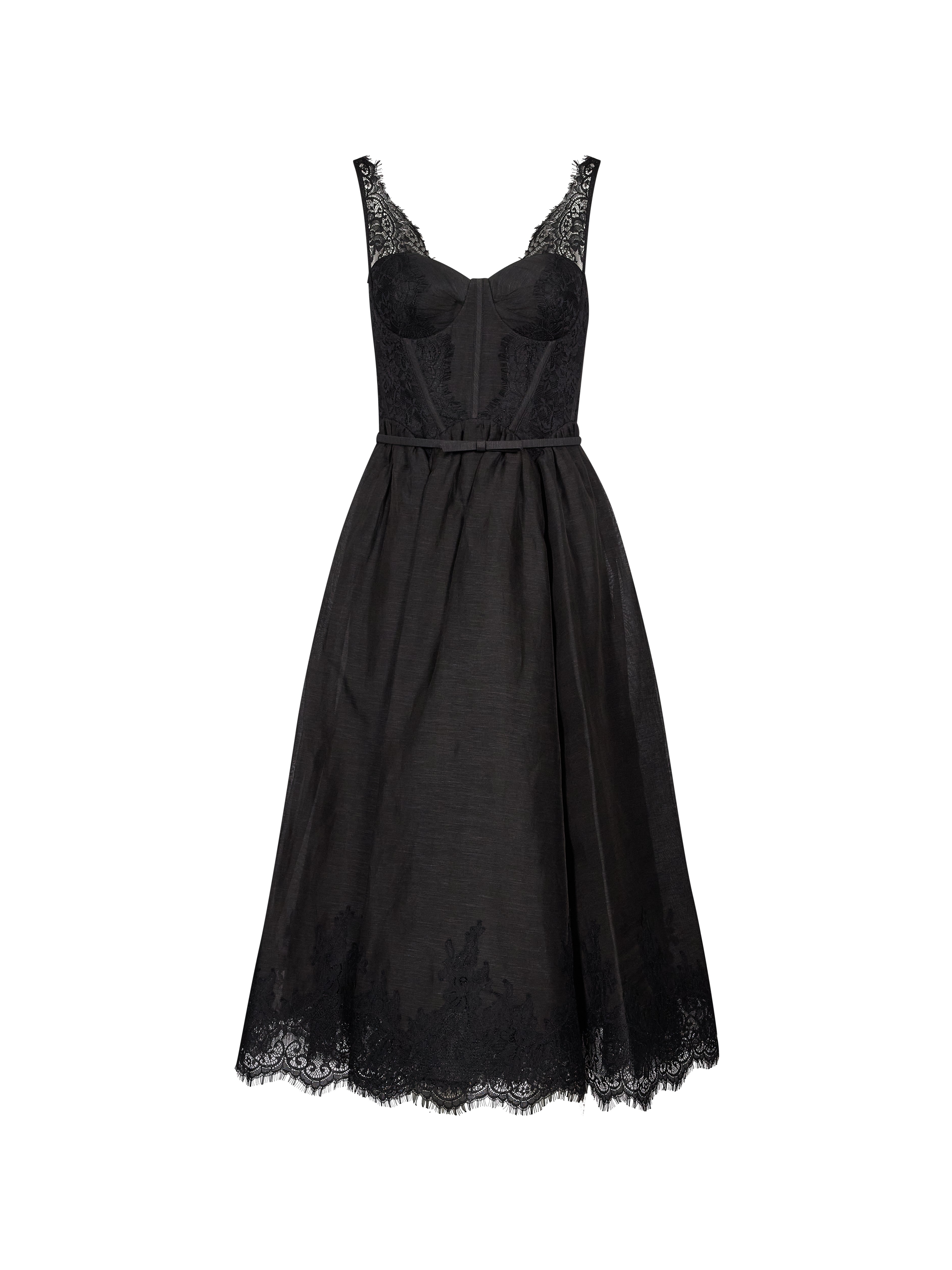 Abito midi con dettagli in pizzo Valiant in nero 