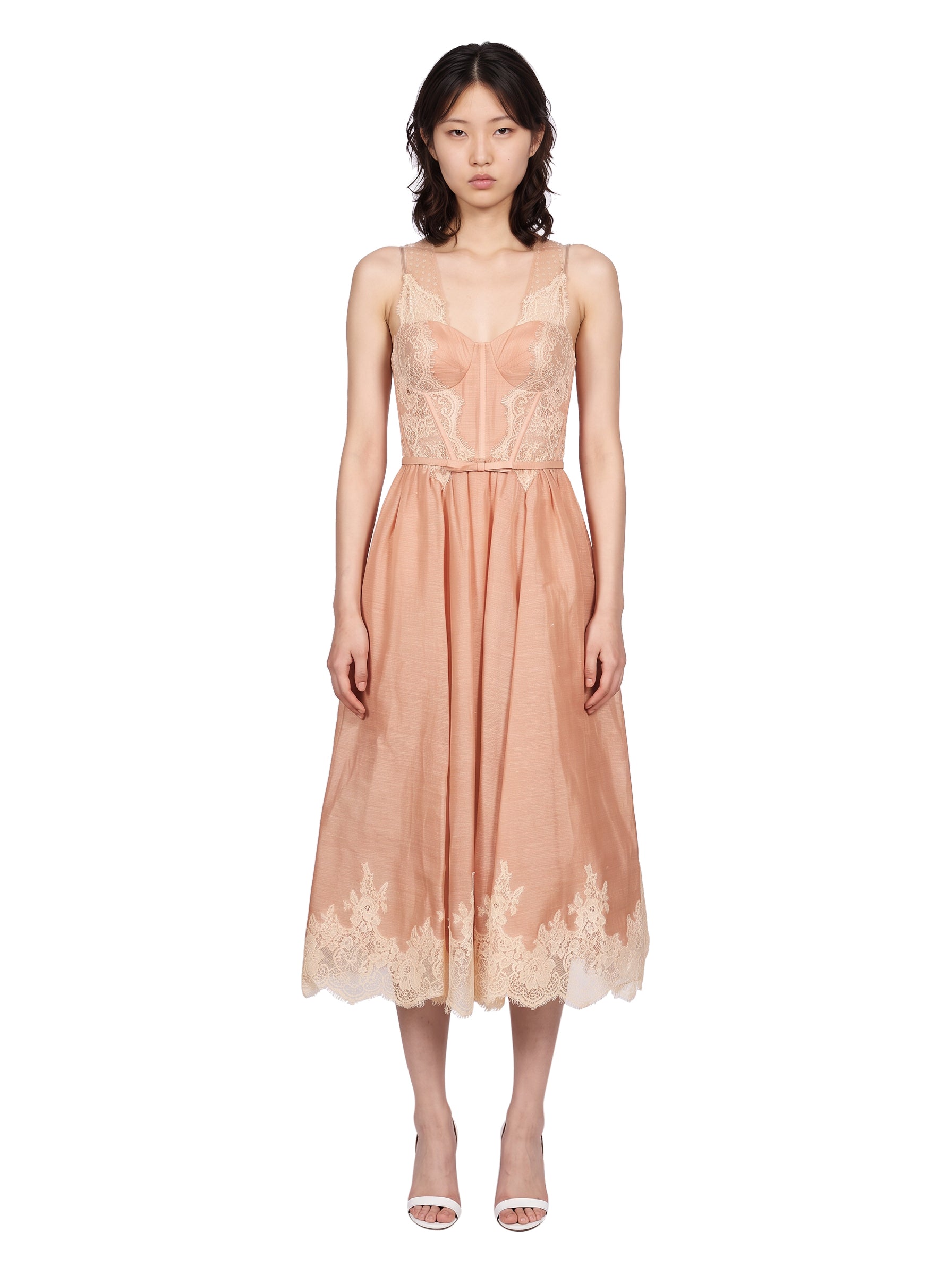 Abito midi con dettagli in pizzo Valiant in rosa 