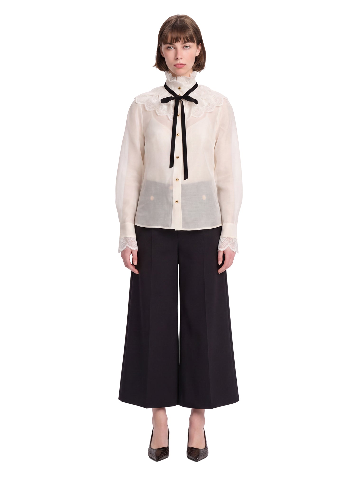Blusa tuxedo modello Valiant in bianco 